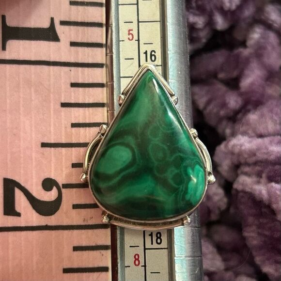 Malachite 925 Sterling Silver Ring 7 - Picture 9 of 10